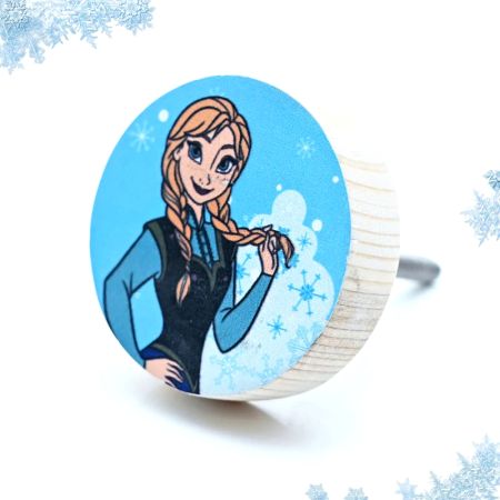 Handmade Pine Wood Anna Themed Knob for Kids Furniture